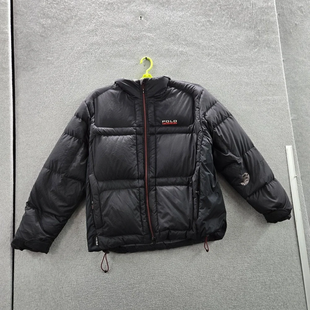 VINTAGE Polo Sport Men Jacket L Black Logo Down Puffer READ